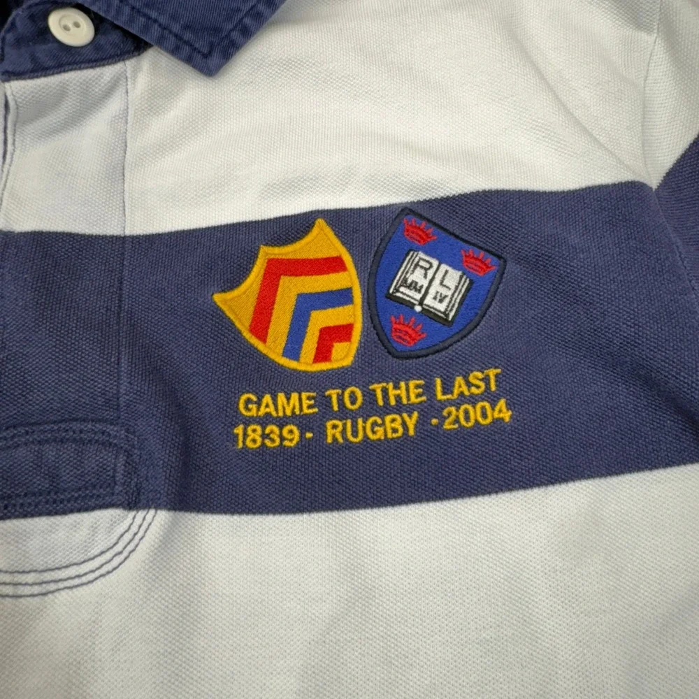 Vintage Polo Ralph Lauren Polo Mens Medium Blue White Striped Rugby Tour Skull